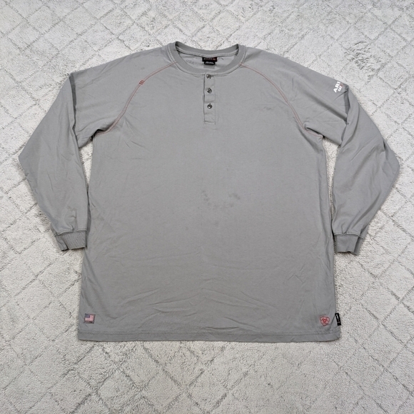 Ariat Shirt Men's XXL T Gray Fire Resistant Henley Real Comfort Sweatshirt - Picture 1 of 9